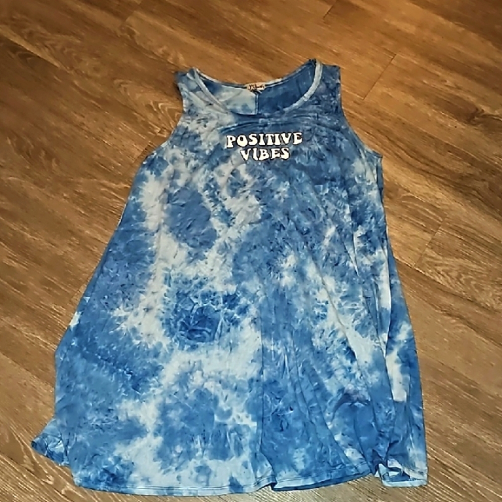 J for Justify plus sz 3X Blue&White Tie-Dye Sleeveless Tank Top dress! POSITIVE